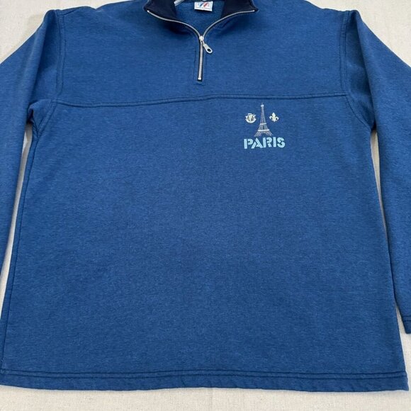 France Estelle Paris Embroidered Half-Zip Pullover Sweatshirt Long Sleeve Blue L - Picture 5 of 12